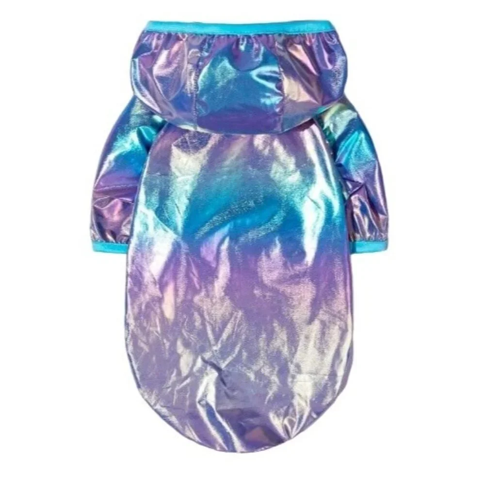 Pet Coat M or L Hooded Laser Holographic Neon Blue Cat Dog Choose Size